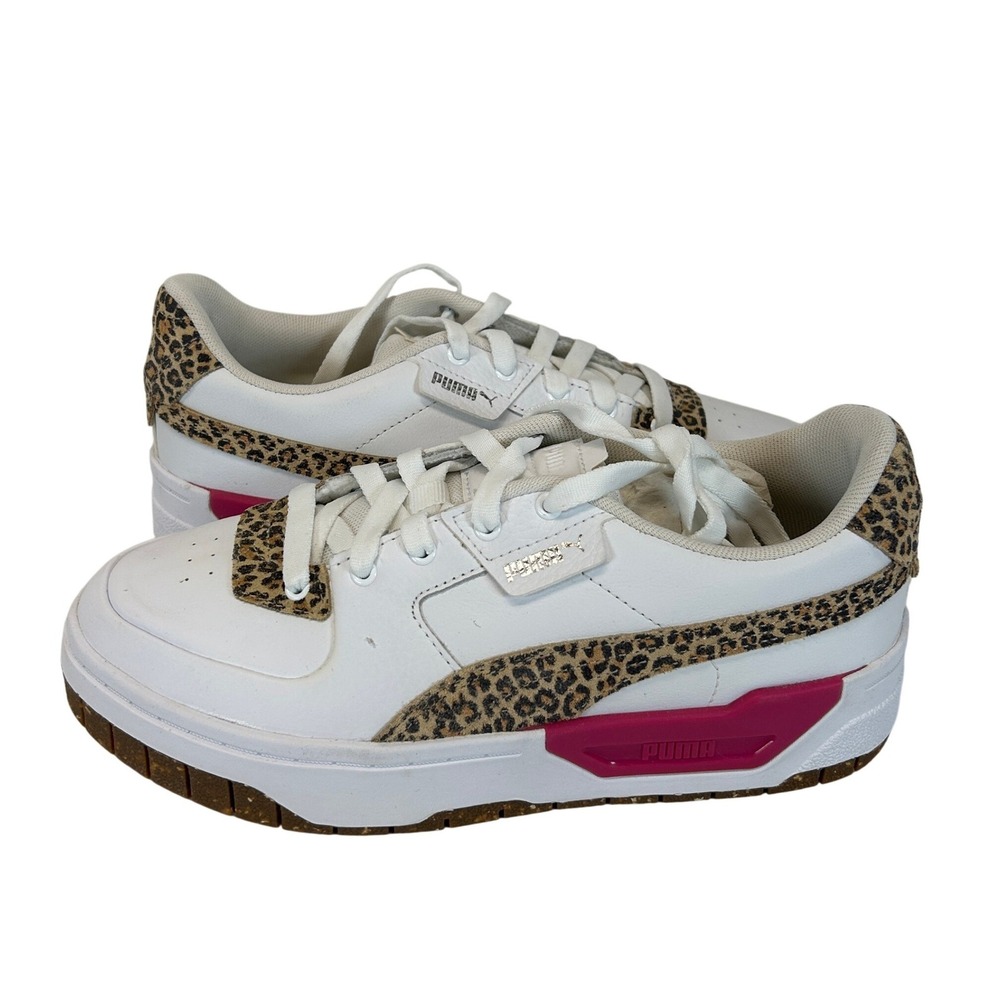 Puma Cali Dream Leopard White Pink Platform Sneaker Low Top Leather Shoes Size 8